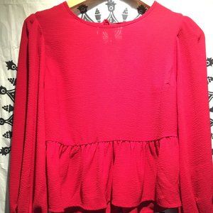 Express split-back flowy long-sleeve blouse in red